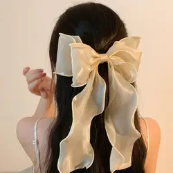 Women's gauze bow streamer hair clip simple fashion high sense hairpin broken hair clip hair accessories