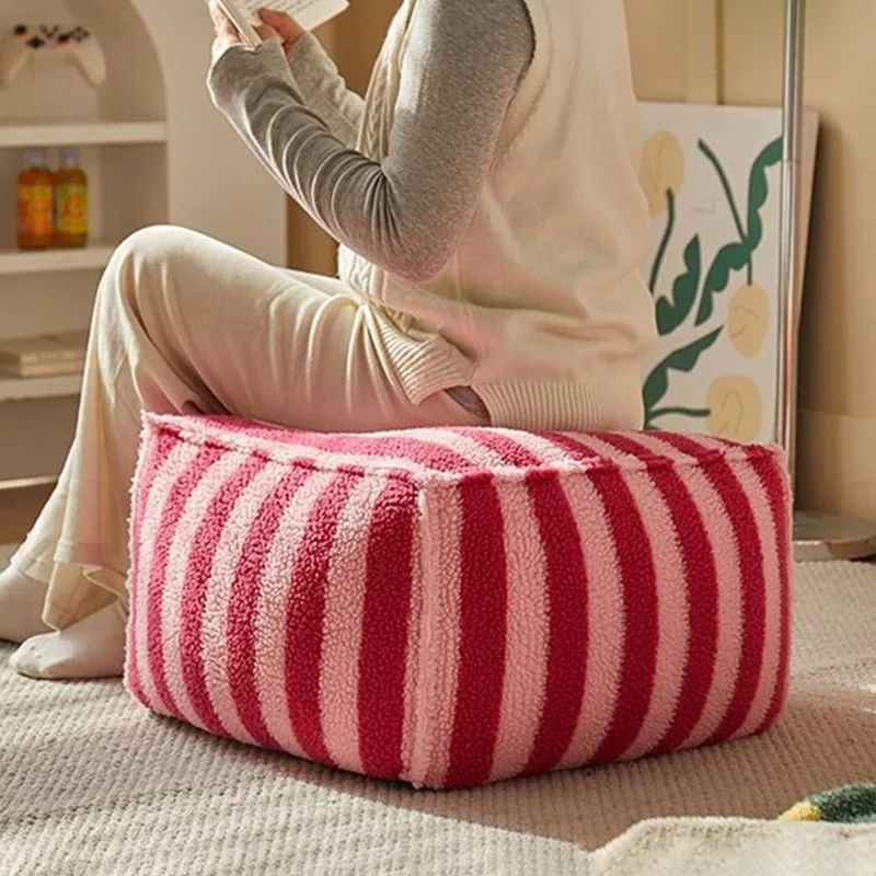 Stripe Cushion Cover Pouf Meditation Modern Ottoman Creative Footstool for Living Room Home Decoration Small Stool Furniture