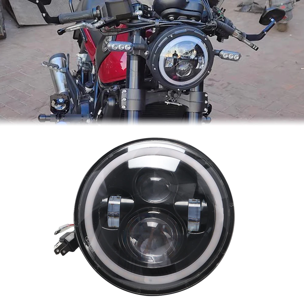 

Motorcycle Halo 7 Inch Led Headlight Round DRL Headlamp Angle Eyes DRL Turn Signal Light For Yamaha Royal Star Jeep JK