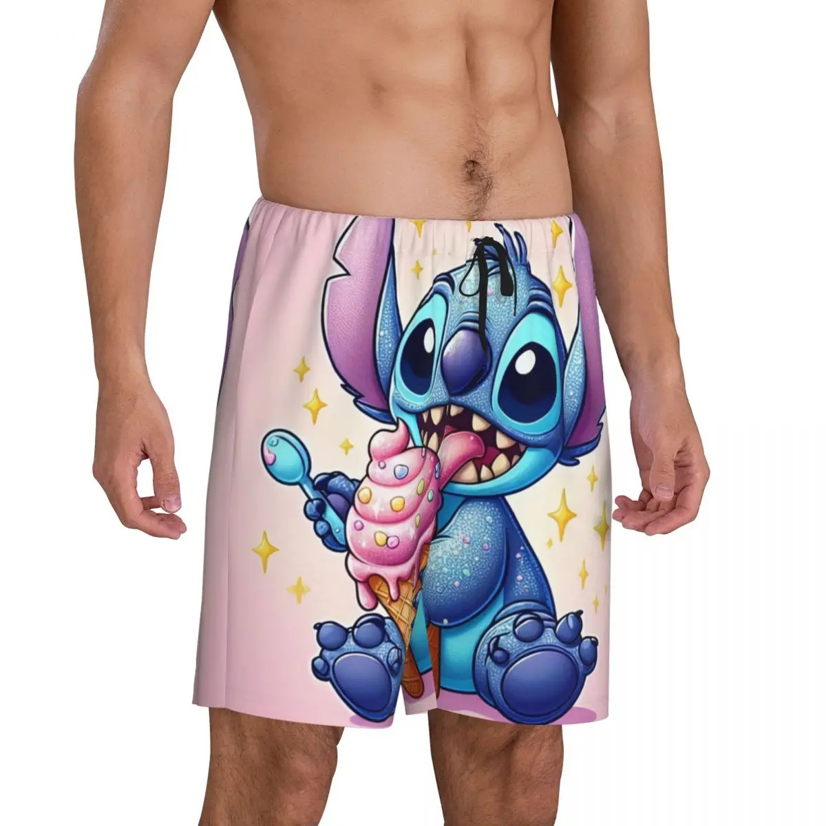 Custom Printed Cartoon Anime Manga Stitch Pajama Shorts Men's Sleepwear Bottoms Sleep Short Pjs with Pockets