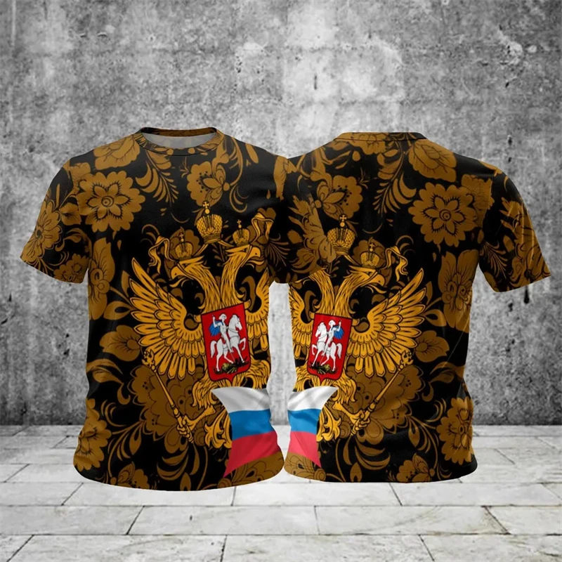 Russian Flag T-shirt Men Clothes Sports Short Sleeve T Shirts National Emblem Graphic Cool Print Putin Street 2025 Fashion Tee