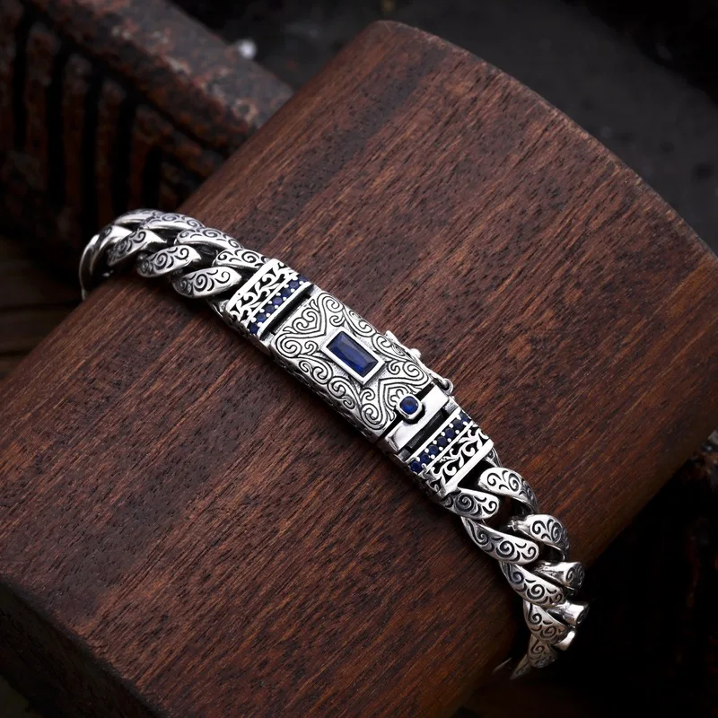New retro-style braided with diamond accents men’s punk-inspired Cuban link bracelet