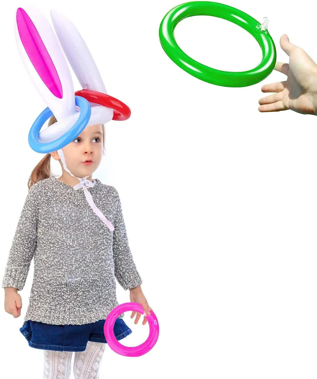 Easter Theme Party Game Inflatable Balance Egg Spoon Jump Bag Potato Sack Rabbit Ear Throw Game Ferrule Ring Toss Leg Straps