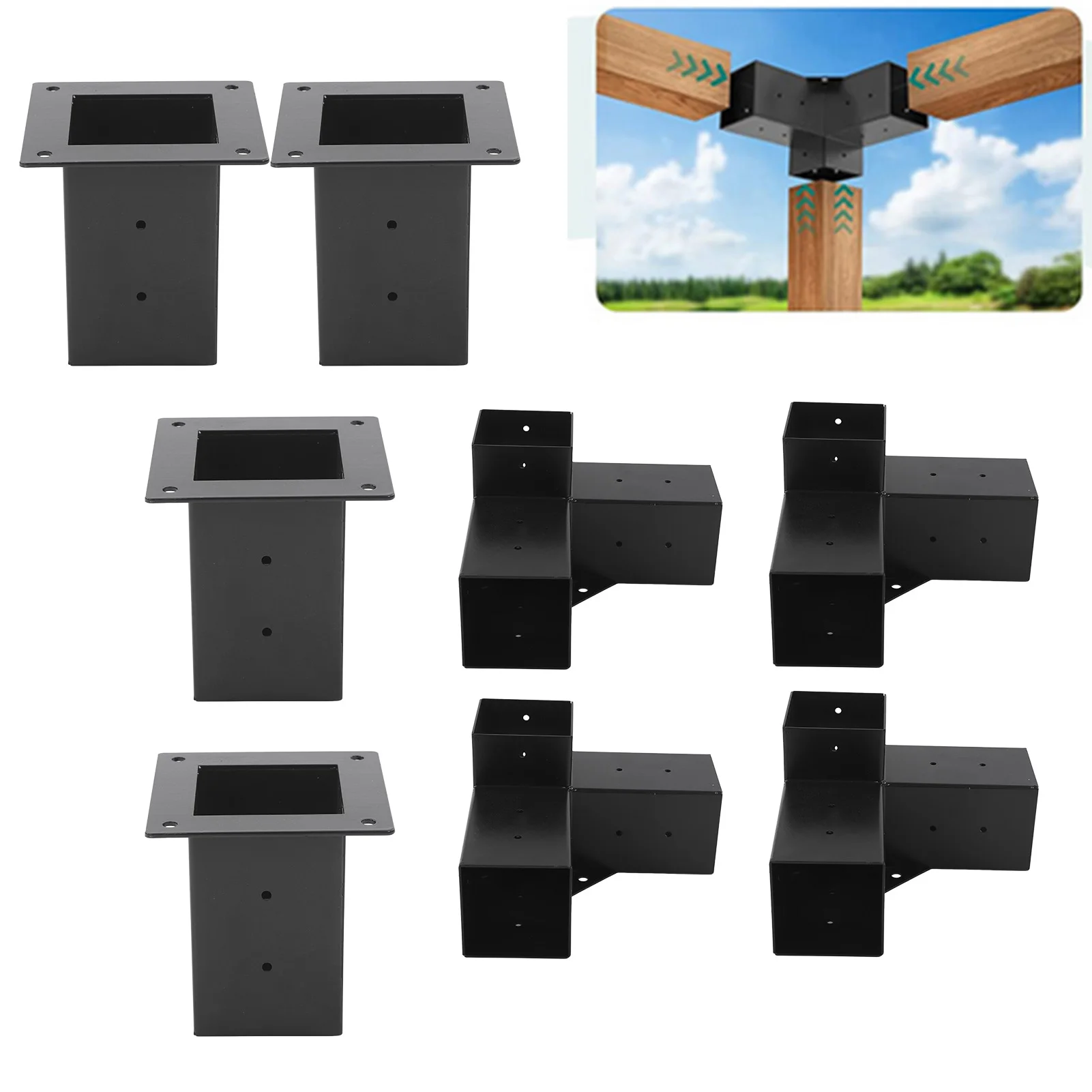 8PCs/set Pergola Bracket Steel DIY Elevated Wood Stand Hardware Kit for Outdoor Woodworking