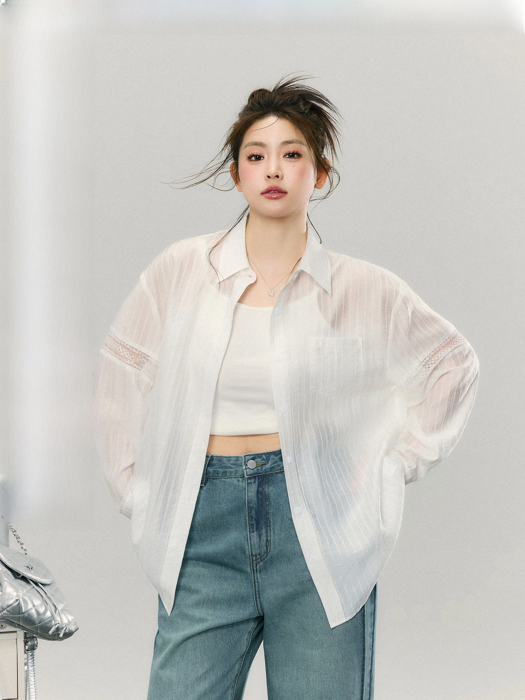 

JULULOOK Lace No Language Loose Fit Sensation Sun Protection irt plus Size Top Breathable Hollow out Design Long Sve