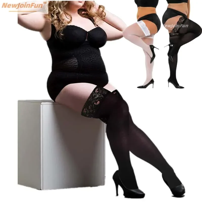 Oversize Women Plus Size Stockings with Anti-slip Sheer Lace Top Sexy Thigh High Long Socks Large Size Stockings Plus Size