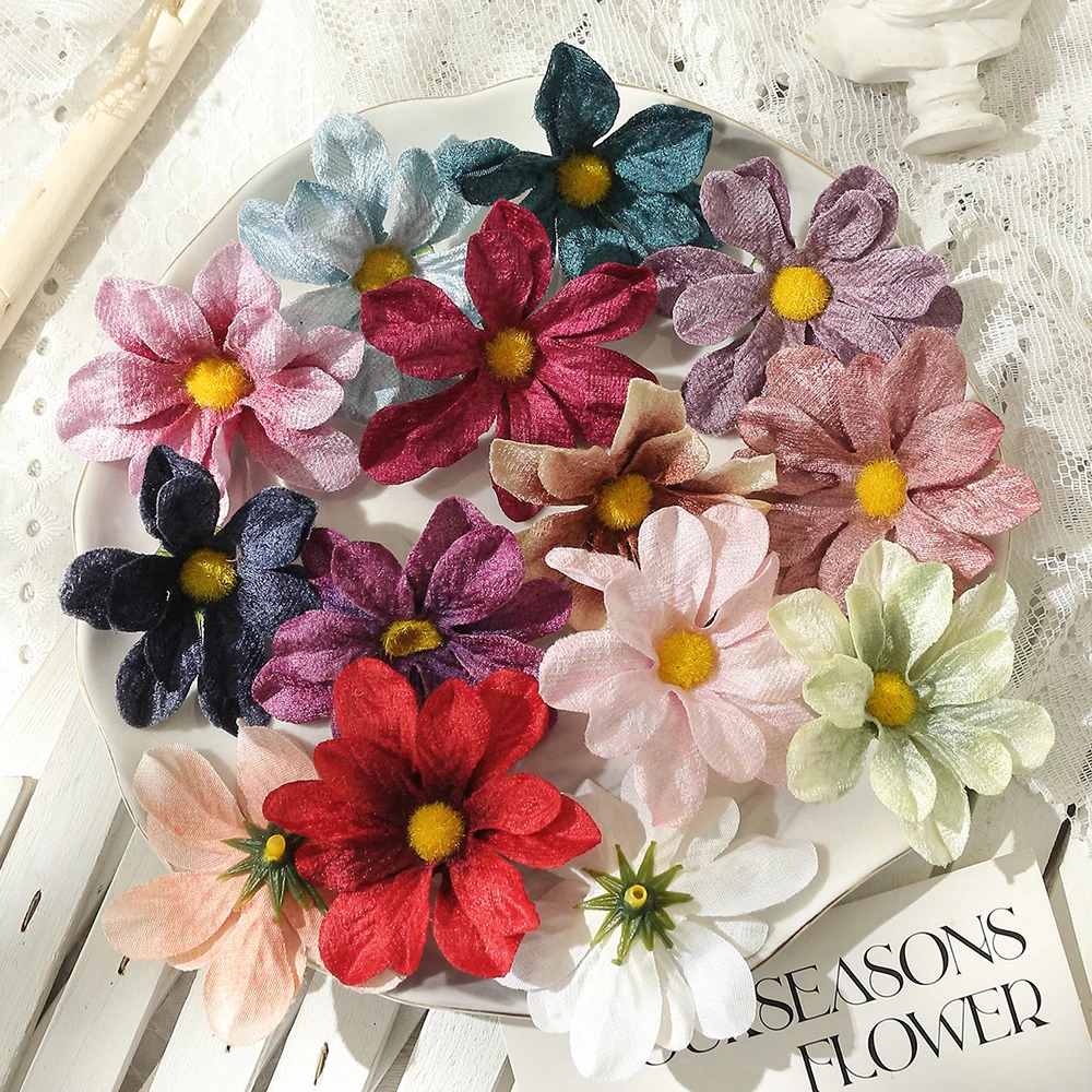 10Pcs Daisy Artificial Flowers 6cm Fake Flowers Head for Garden Wedding Decoration Home Room Decor  Craft Gift Wreath Accessory