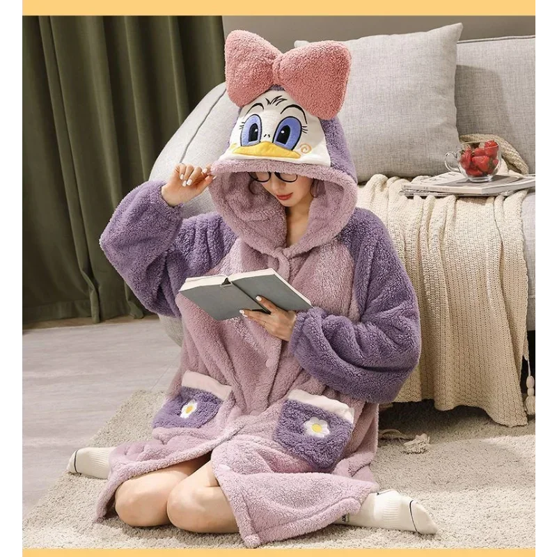 Disney pato donald inverno coral velo engrossado longo camisola dormir pijamas femininos de pelúcia roupões de banho