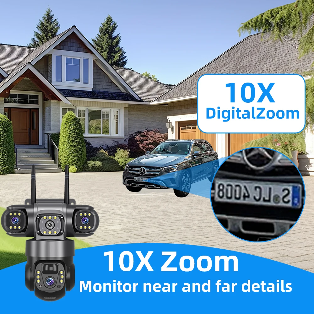 V380 PRO 12MP 6K PTZ 4G SIM Outdoor Security Camera Triple Lens Three Screen Color Night Vision IP Surveillance