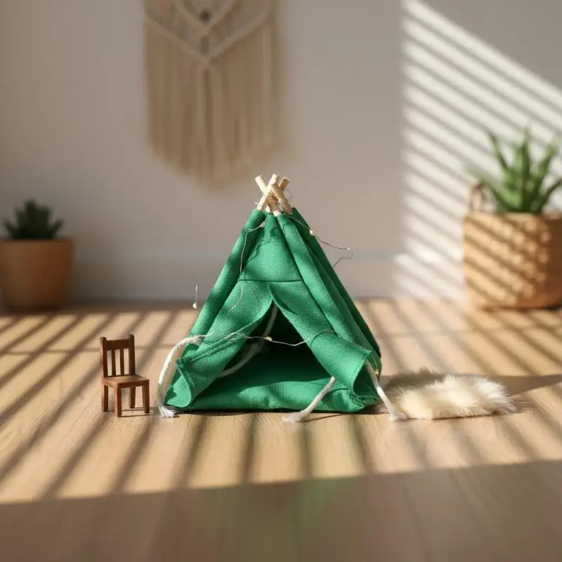

1/12 Dollhouse Mini Tent Model With LED Light Strip Dollhouse Camping Scene Decoration Micro Scene Photo Prop Pretend Play