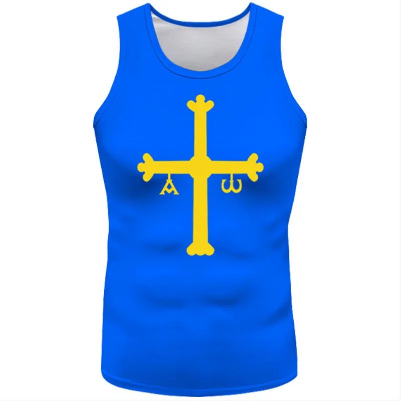 Asturies Sleeveless Free Custom Made Name Oviedo Gijon Vest T-shirt Print Flag Word Mieres Langreo Spain Spanish Asturias Shirt