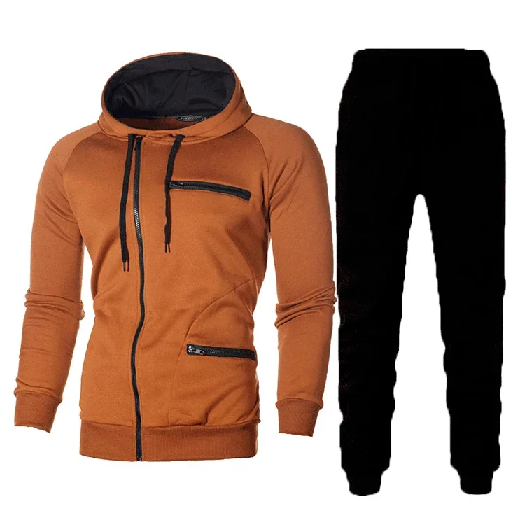 

Pop Men's Sports Sweatshirt Cardigan Outerwear With Solid - Color Long Trousers, An Outdoor Sports Set For Autumn And Winter. M-