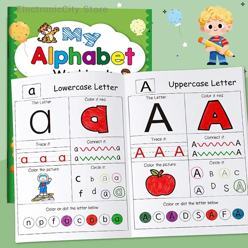 1PC 48 Pages, A-Z Alphabet Exercise Book, Writing Practice, Creative Coloring Adventure, English Homework Copybook