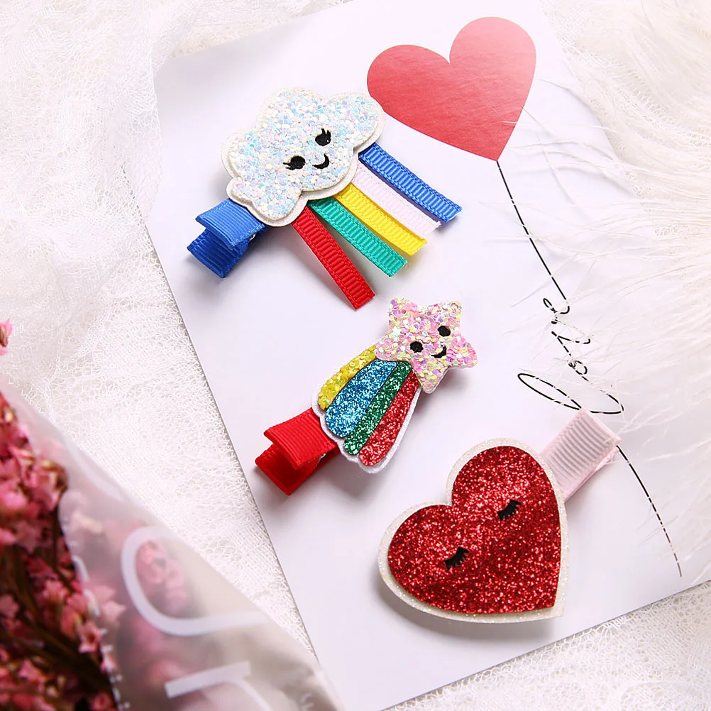 

3pcs Hair Clips Kids Barrette Glitter Hairpins Stylish Pattern Durable Gorgeous Colors Suitable Any Hairstyle