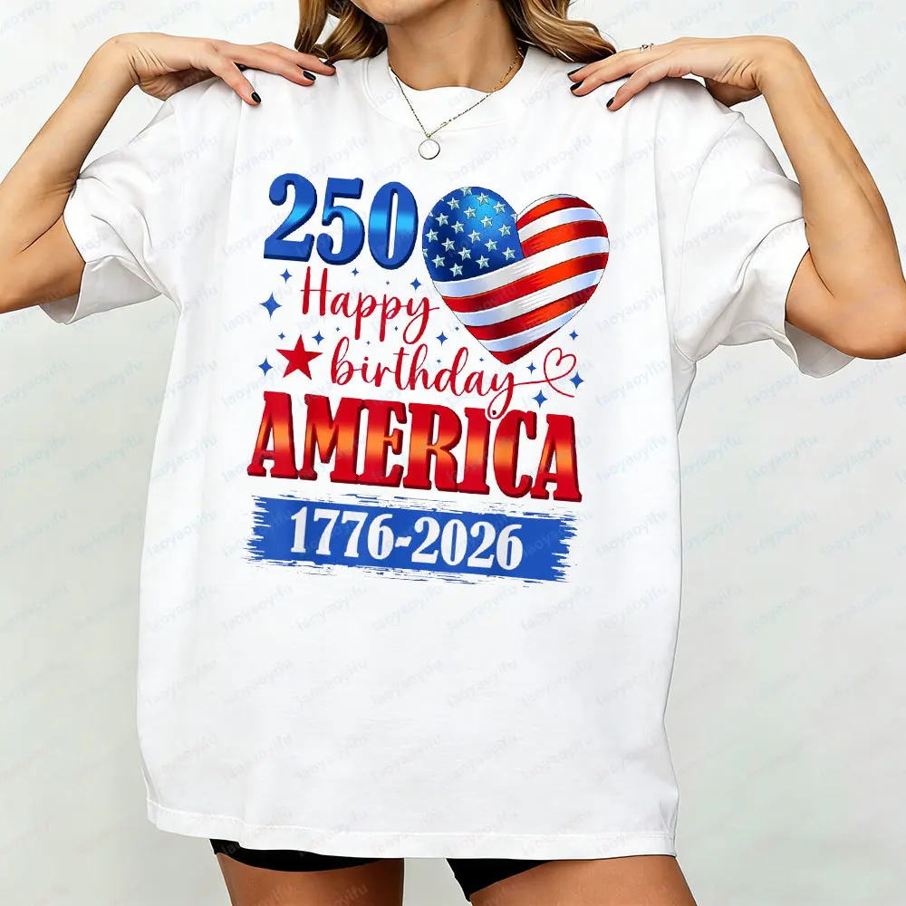 Happy Birthday The United States 1776 2026 T Shirt Men Women Unisex Patriotic US Flag Heart Graphic Tee 4th of July Cotton Tops