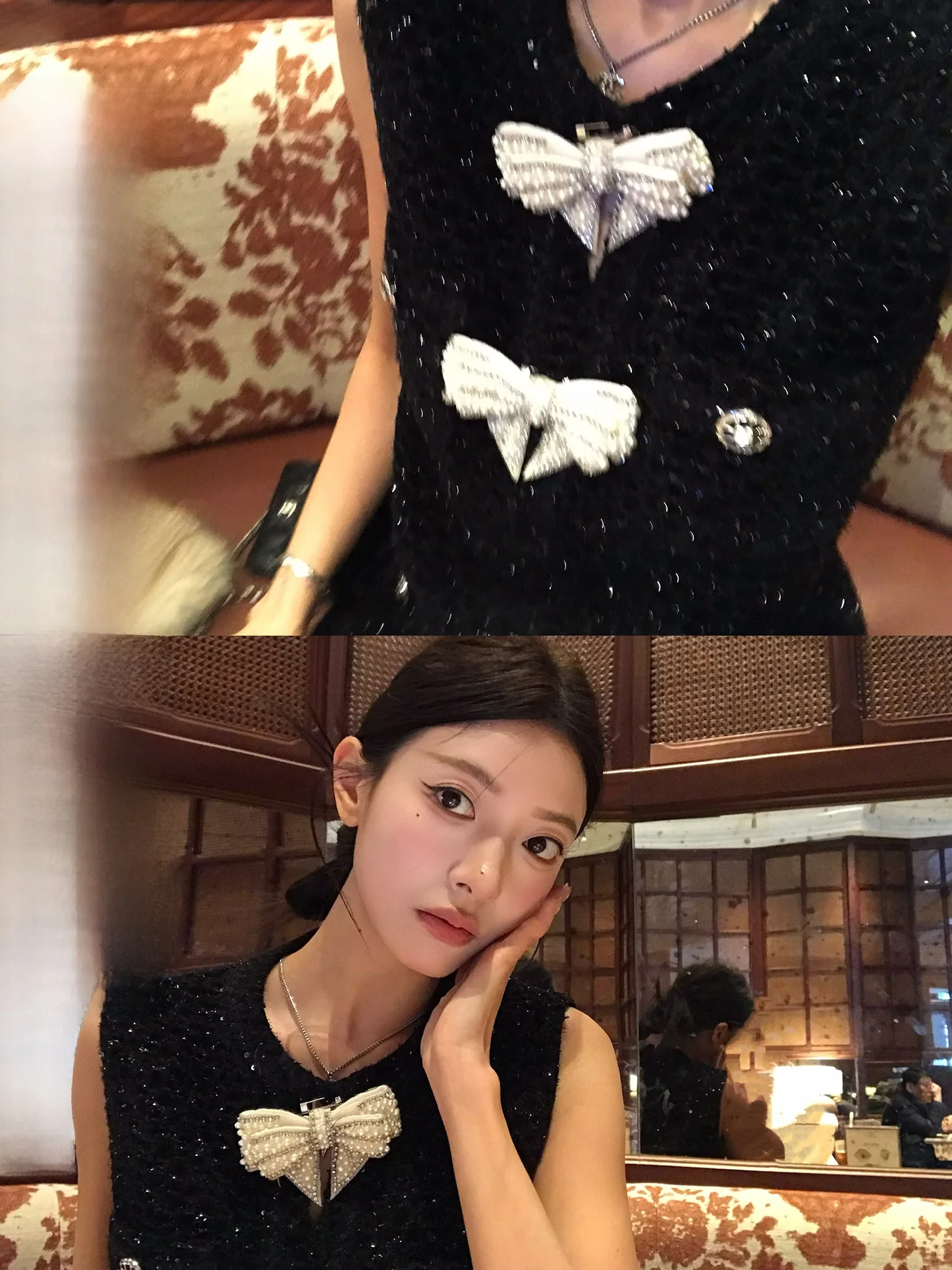 

Ele Silver Tead Knitted Vest Dr Ladylike Dental Bracelet Large Wang Qianjinde adow Casual round Ne Zipper Bal
