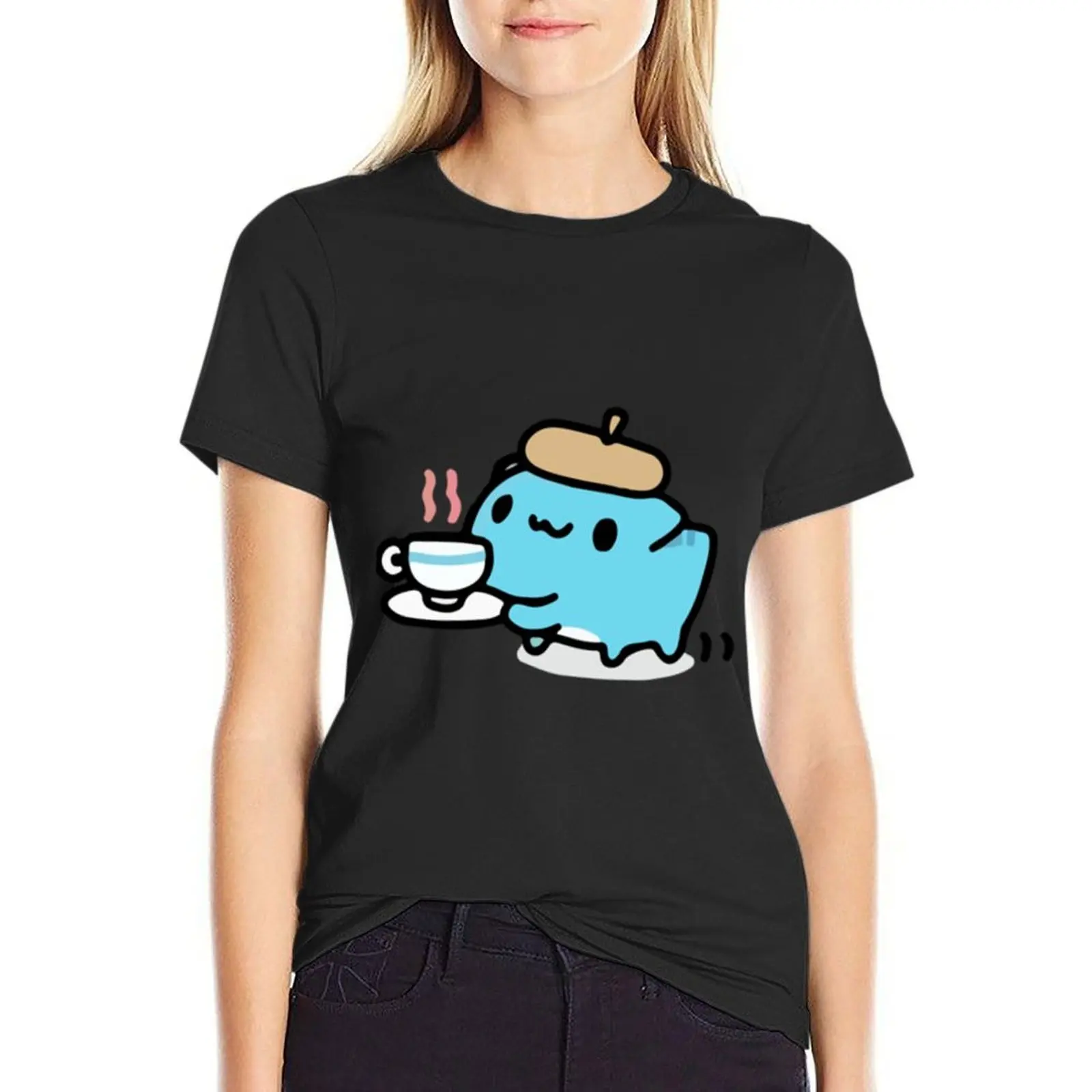 Bugcat Capoo with coffee T-Shirt Short sleeve tee sports fans rock and roll t shirts for Women