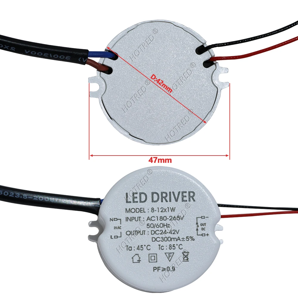 Round LED Driver 7W 8W 10W 12W 15W 18W High PF 0.9 AC180-265V TO DC24V 30V 42V 160mA 260mA 300mA 360mA 450mA Tranformer for Bulb