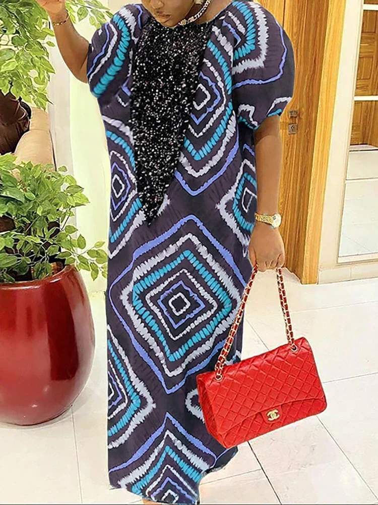 VONDA, vestidos bohemios de talla grande para mujer, vestido veraniego largo con estampado de retazos y mangas abullonadas, vestido veraniego Vintage de moda 2025, bata de fiesta 5XL