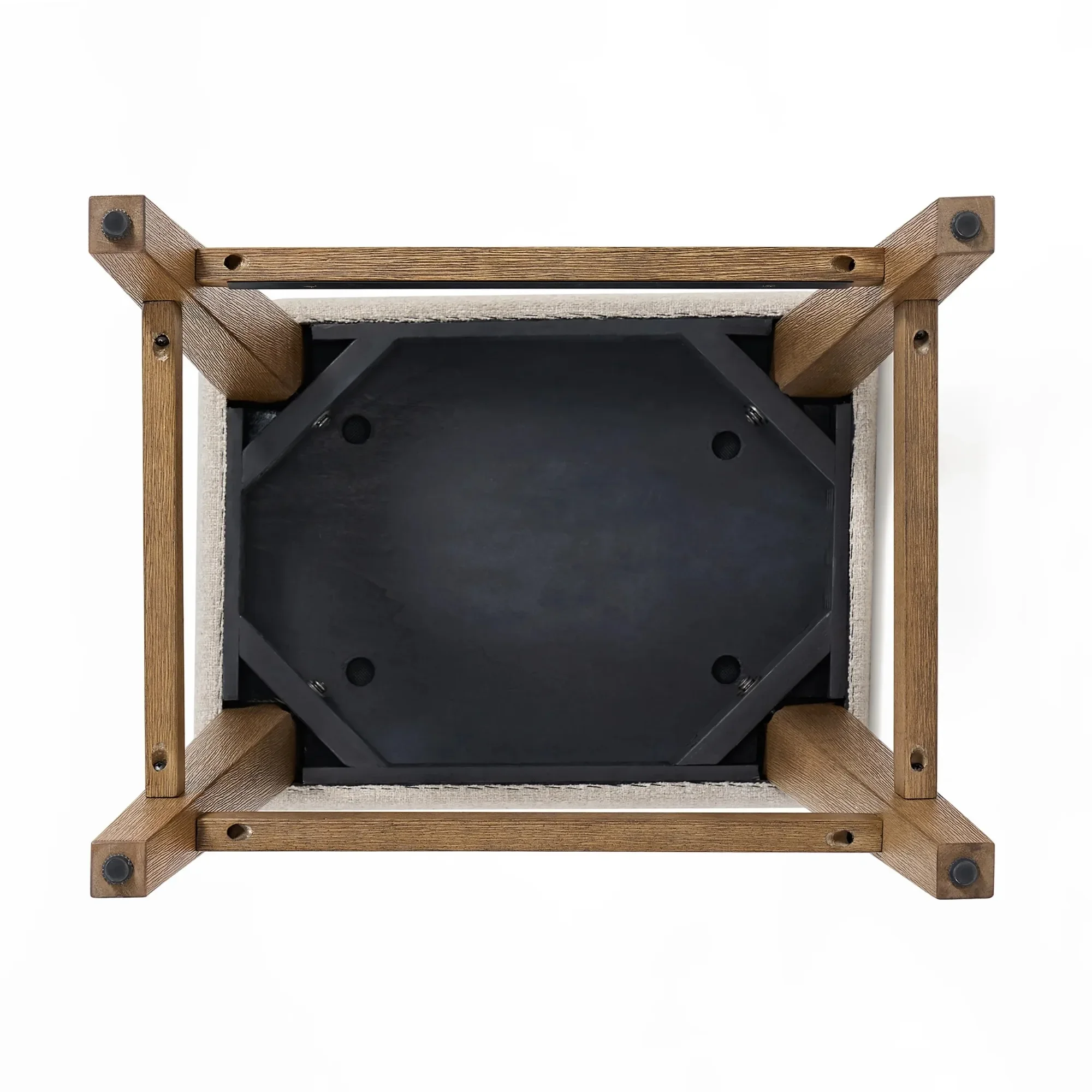 مقعد بار منجد بدون ظهر مصنوع بإطار خشبي بني قوي وأجهزة معدنية متينة #5