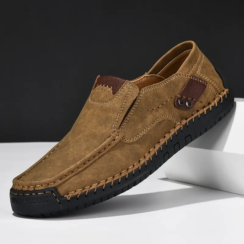 

Soft Leather Men's Loafers Slip-On Comfort Shoes Handmade Classic Bean Slip-On Drive Footwear High Quality Soft Bottom Brown