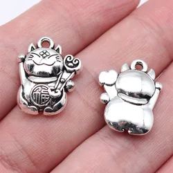 WYSIWYG 10pcs 19.6x15.8x4.8mm Antique Silver Color Lucky Cat Charms Pendant For DIY Jewelry Making Jewelry Craft Findings