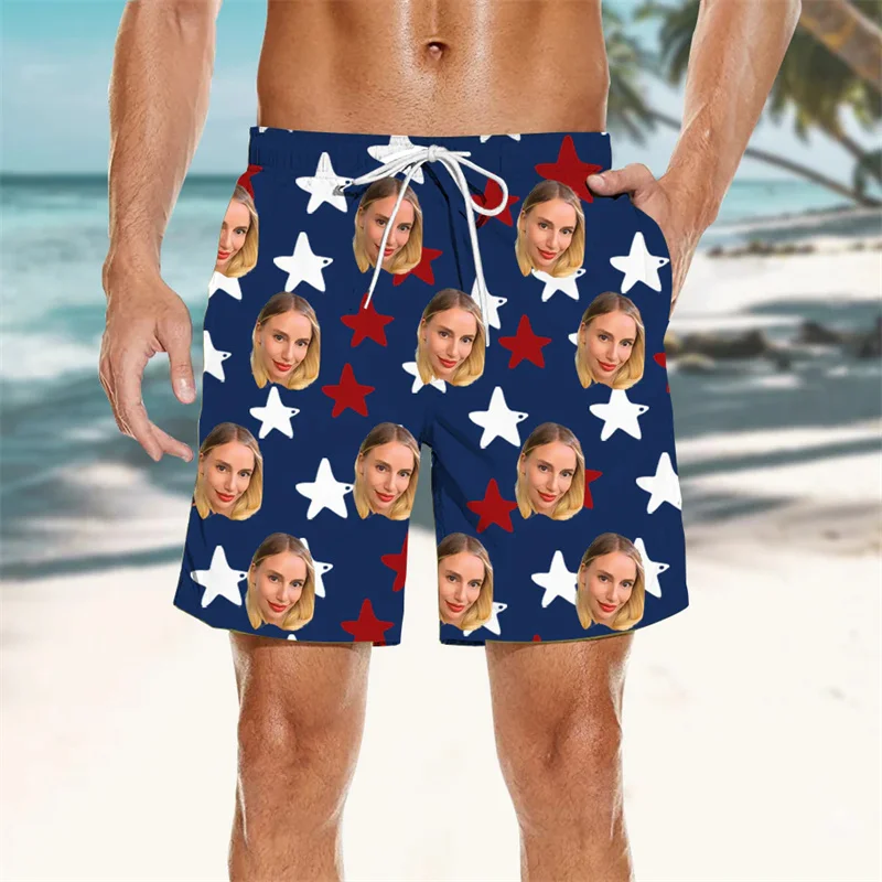 تخصيص الوجه نمط شورتات للبحر الرجال يوم الاستقلال الأمريكي سراويل للسباحة الصيف الشارع الرياضة في الهواء الطلق مجلس السراويل
