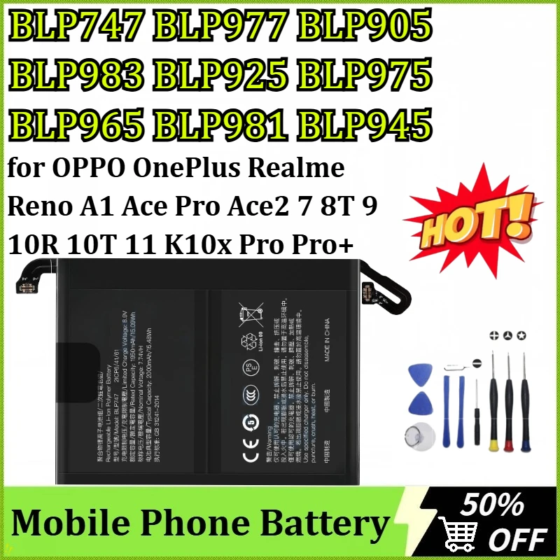 

BLP905 BLP925 BLP747 BLP945 BLP977 Аккумулятор для OPPO OnePlus Realme Reno A1 Ace Pro Ace2 7 8T 9 10R 10T 11 K10x Pro+ + Инструменты