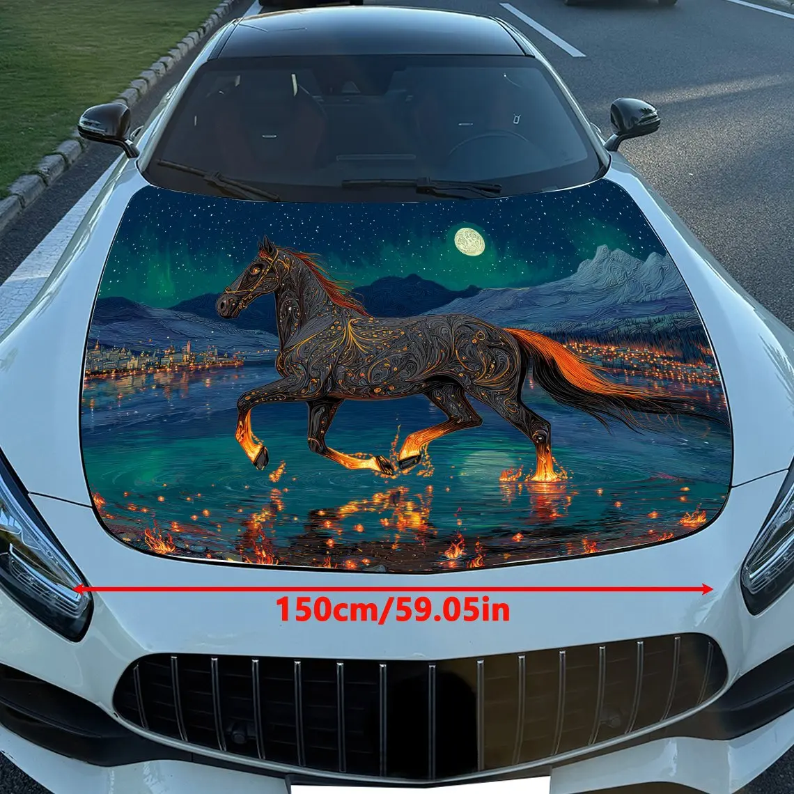 Fire Horses On The Stream Car Vinyl Wrap - Waterproof, Self-Adhesive, Scratch-Resistant Decal For Cars & Trucks, Durable Engine