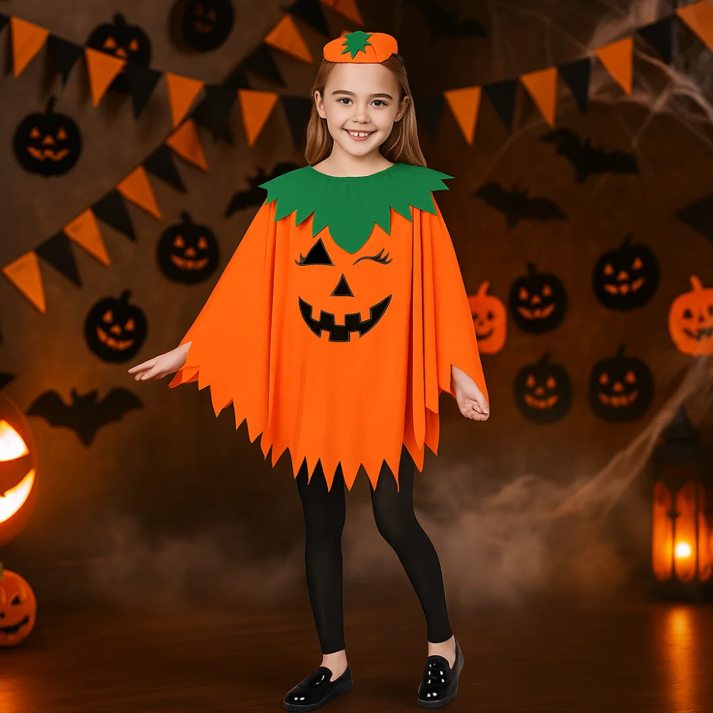 

Witch Costume Noctilucent Pumpkin Cloak With Headband Noctilucent Design Pumpkin Cosplay Costume Handbag Full Suit