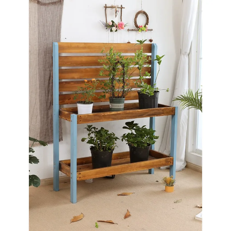 Preservative wood outdoor flower rack, floor-to-ceiling outdoor terrace balcony garden, shelf