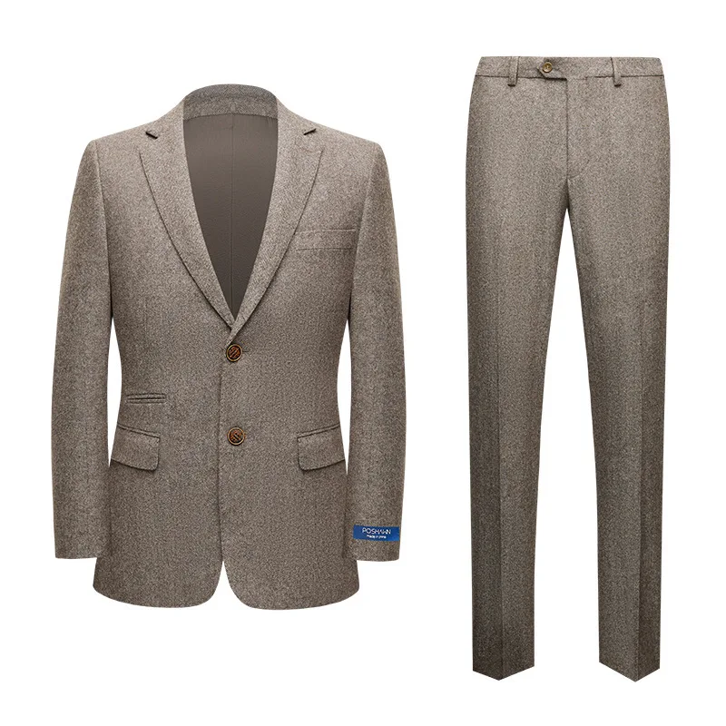 European and American Fashion New Men's Suit Suit Advanced Wool Thickening Korean Slim Wedding Banquet Leisure Suit Two-piece.