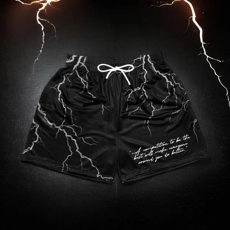 2026 New Trendy Lightning Shorts for Men and Women Couple Style High Street Style Mesh Breathable Sports Shorts, Family Matching