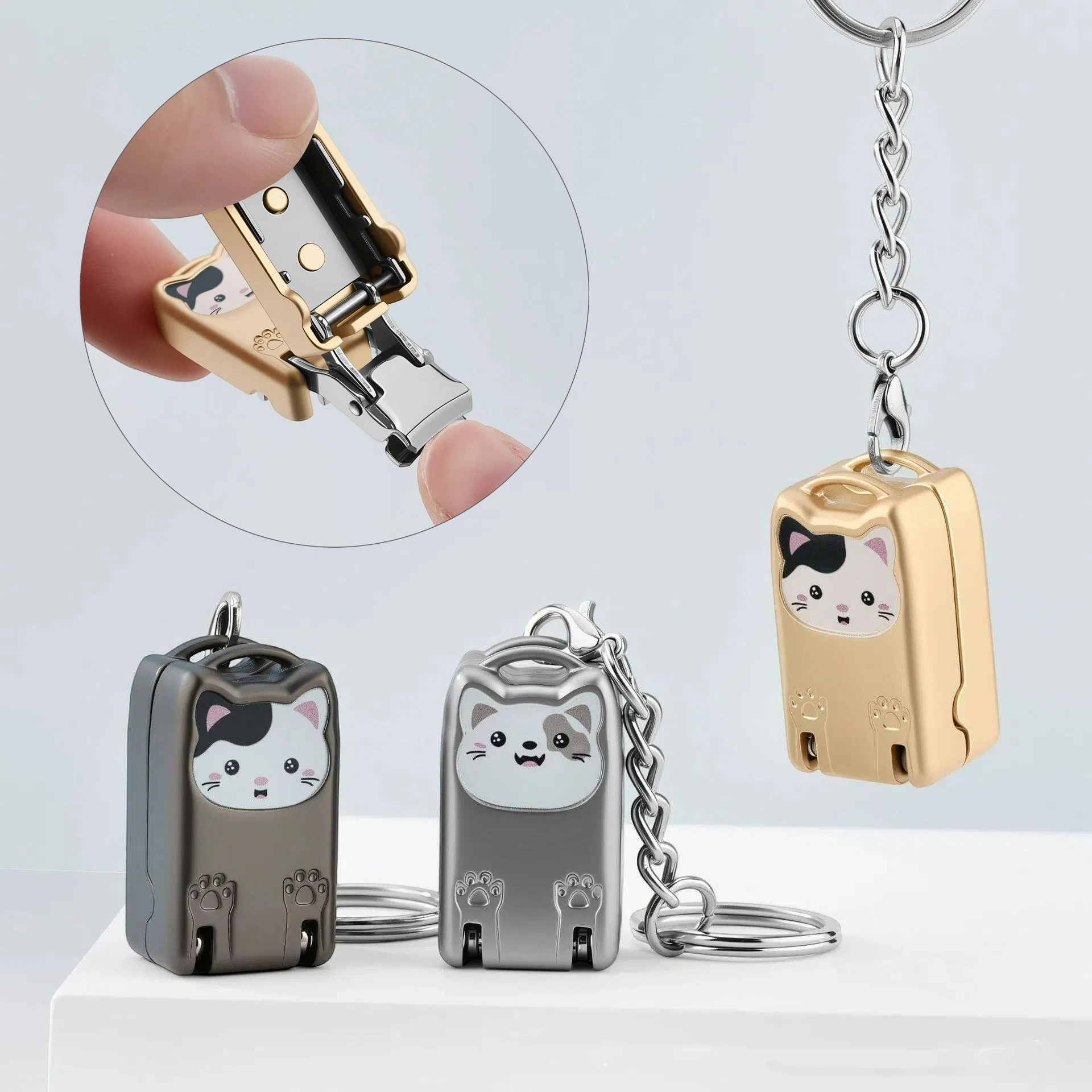 1PC Exquisite Kitten Keychain Foldable Nail Clipper Stainless Steel Nail Trimmer for Fingernail & Toenail Care Manicure Trimmer