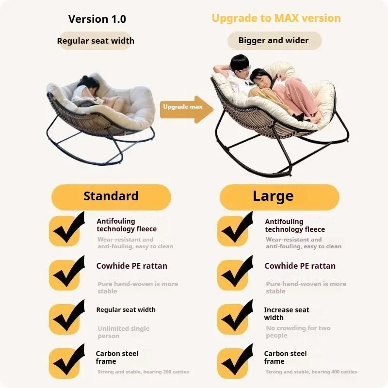 Outdoor Rocking Chair Wicker Egg Chair Lazy Sofa Bird Nest Hanging Seat Padded Cushion Patio Balcony Living Room Furniture