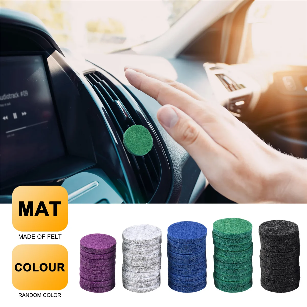 車のエッセンシャルオイルディフューザーロケット,洗える詰め替えパッド,フェルトパッド,直径22mm,48個