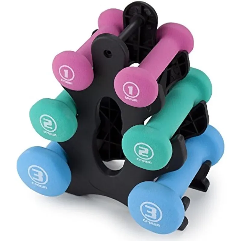 

Set of 3 Pairs of Neoprene Body Sculpting Hand Weights with Stand by