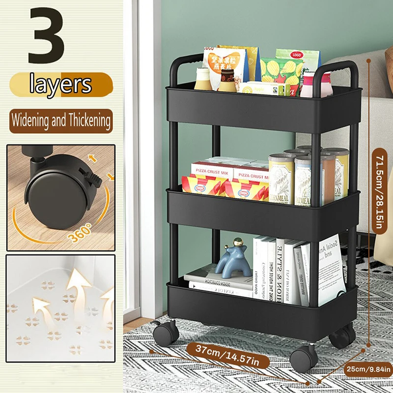 Multifunctional Mobile Storage Rack Trolley Kitchen Bedroom Storey Snacks Storage Rack with Wheels Organizer Home Accessories