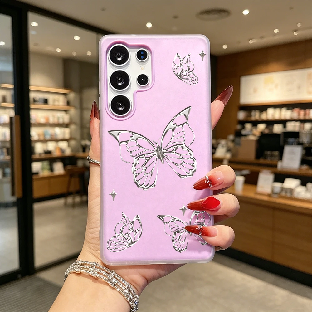 Silver Butterflies Shockproof Anti-Drop Dual Layer Jelly Soft Case For Samsung Galaxy S26 S25 S24 S23 S22 S21 S20 Ultra Plus