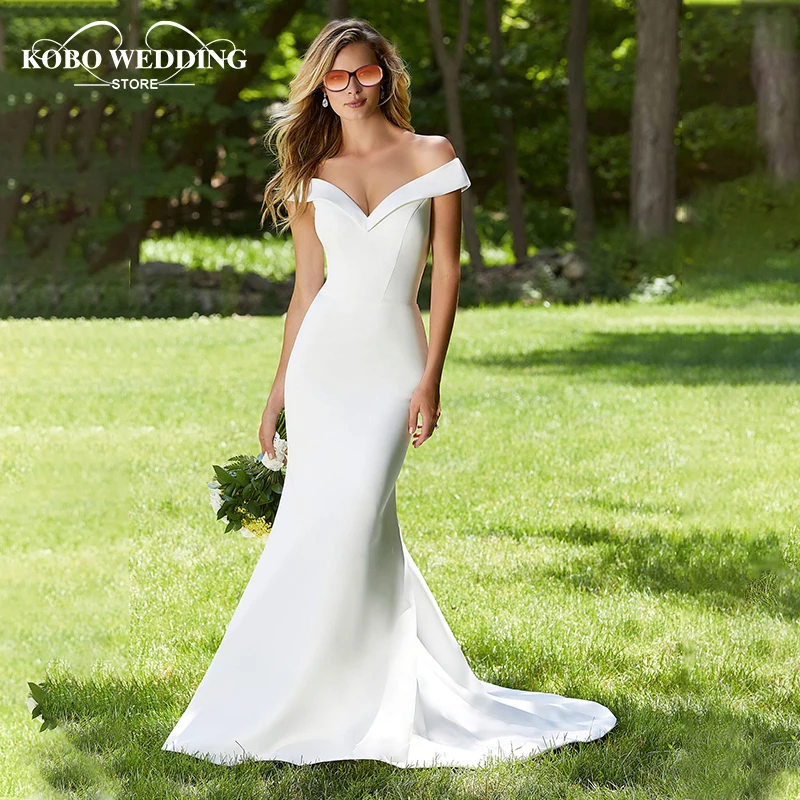 Shiny Meerjungfrau Hochzeit Kleid Weiß Sexy V-ausschnitt Hochzeit Kleid Korsett Satin off Schulter Amanda Novias