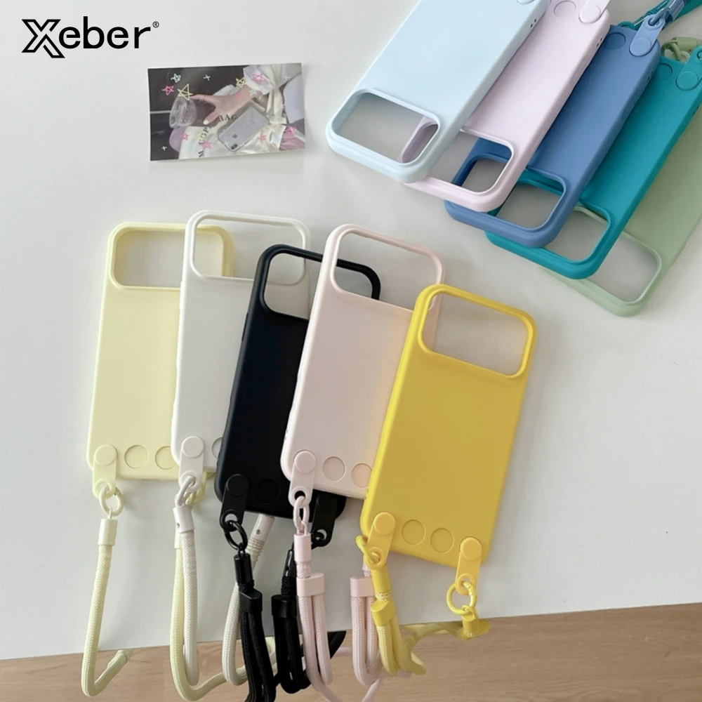 Offizielles Lanyard Mattes Silikon-Case für iPhone 17 Pro Max 14 13 15 16 17 – Stoßfeste Candy Crossbody Halskordel-Hülle mit weichem Trageband