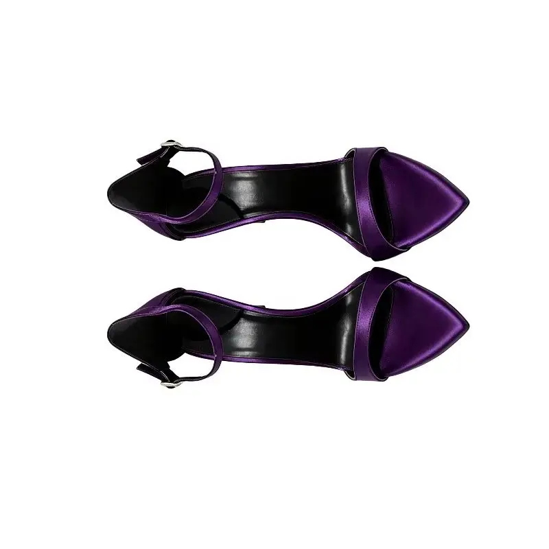 

New sexy purple pointed high-heeled shoes with ultra-fine heels and a single buckle with hollow fashion sandals for women