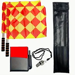 Complete 5pcs Soccer Referee Kit with Red & Yellow Cards, Metal Whistle, and Quadrilateral Flags - Includes Storage Bag