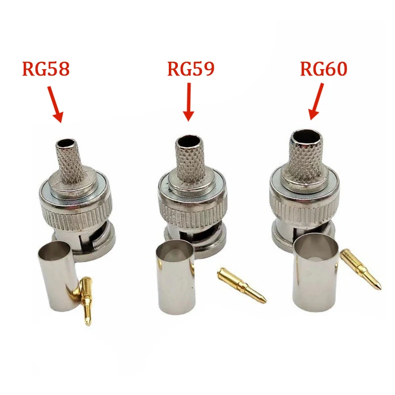 5set BNC Male Crimp Type Connector Adapter Plug for CCTV Audio BNC Female Coupler Connector RG58 RG59 RG60 Cables