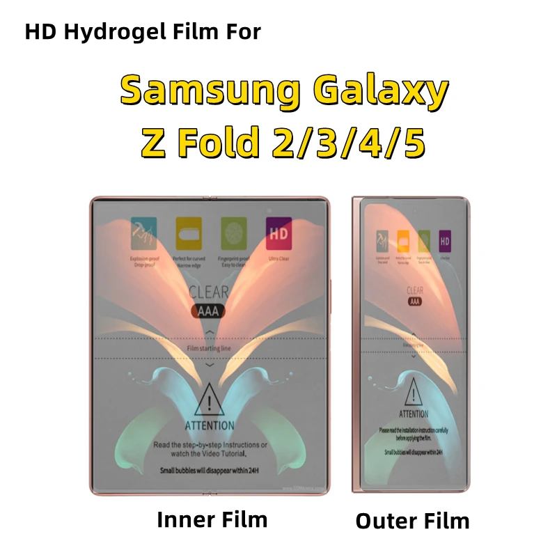 

Внутренняя и внешняя гидрогелевая пленка HD для Samsung Galaxy Z Fold 2 3 4 5, защитная пленка для складного мобильного телефона, прозрачная защита экрана