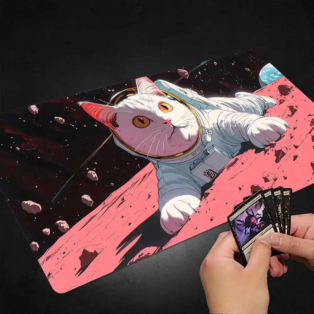 

Romantic cat astronaut MTG Playmat Magic Card Mat with Stitched Edge Non-Slip Durable Tabletop playmat Board Game Mat for TCG