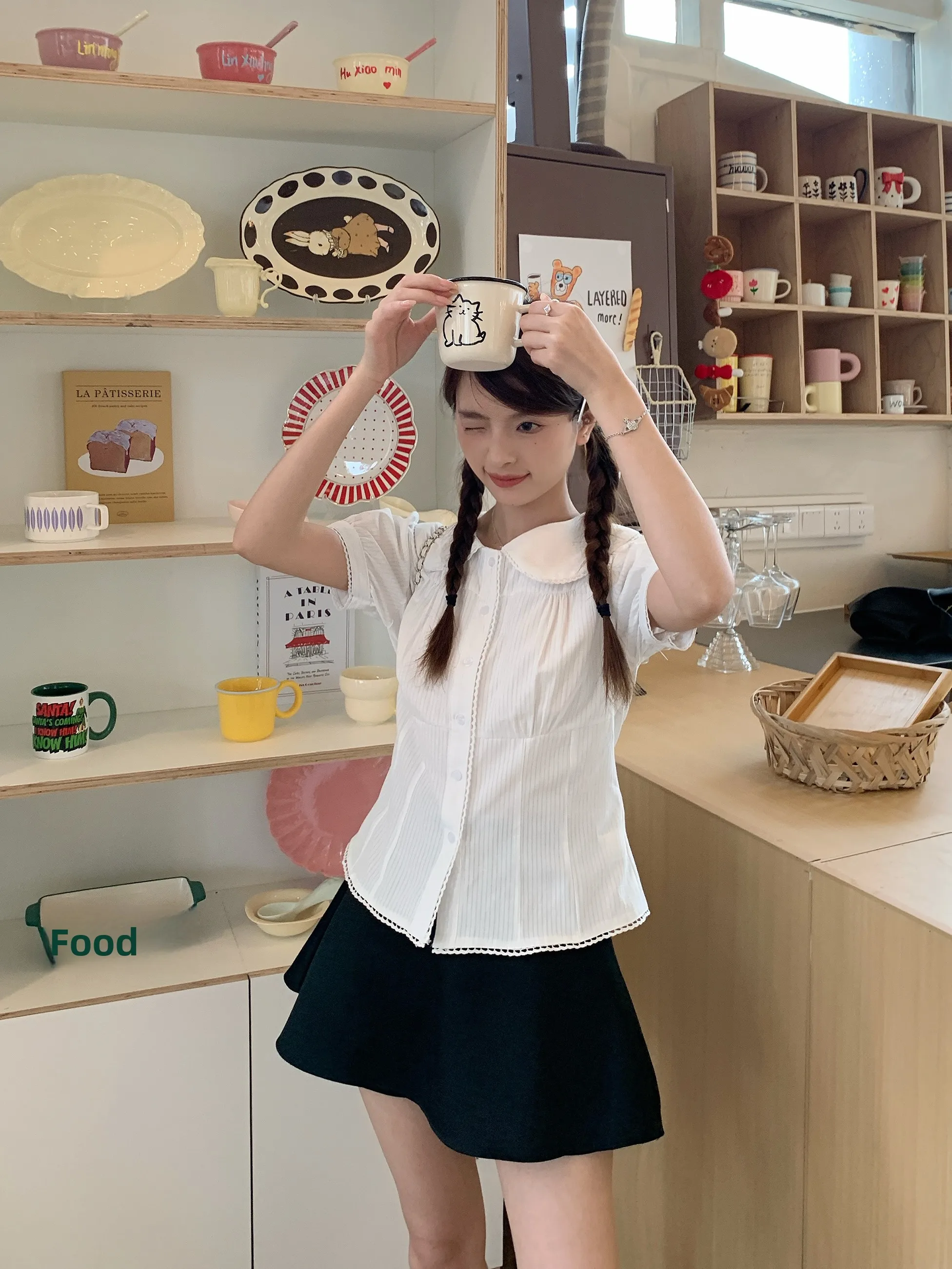 FAN Pop Kraag ort Sve Dames Bubble Sve irt Taille Cinched Wit irt Jennie Zomer Top Koreaanse Sle Pendelen Katoen