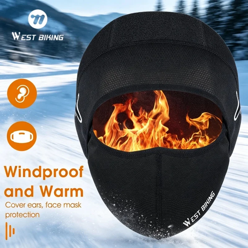 WEST BIKING Thermo-Fahrradkopfbedeckung Winter Fleece Winddichte Sturmhaube Gesichtsschutzmaske Sport Motorrad Fahrrad Helmfutter