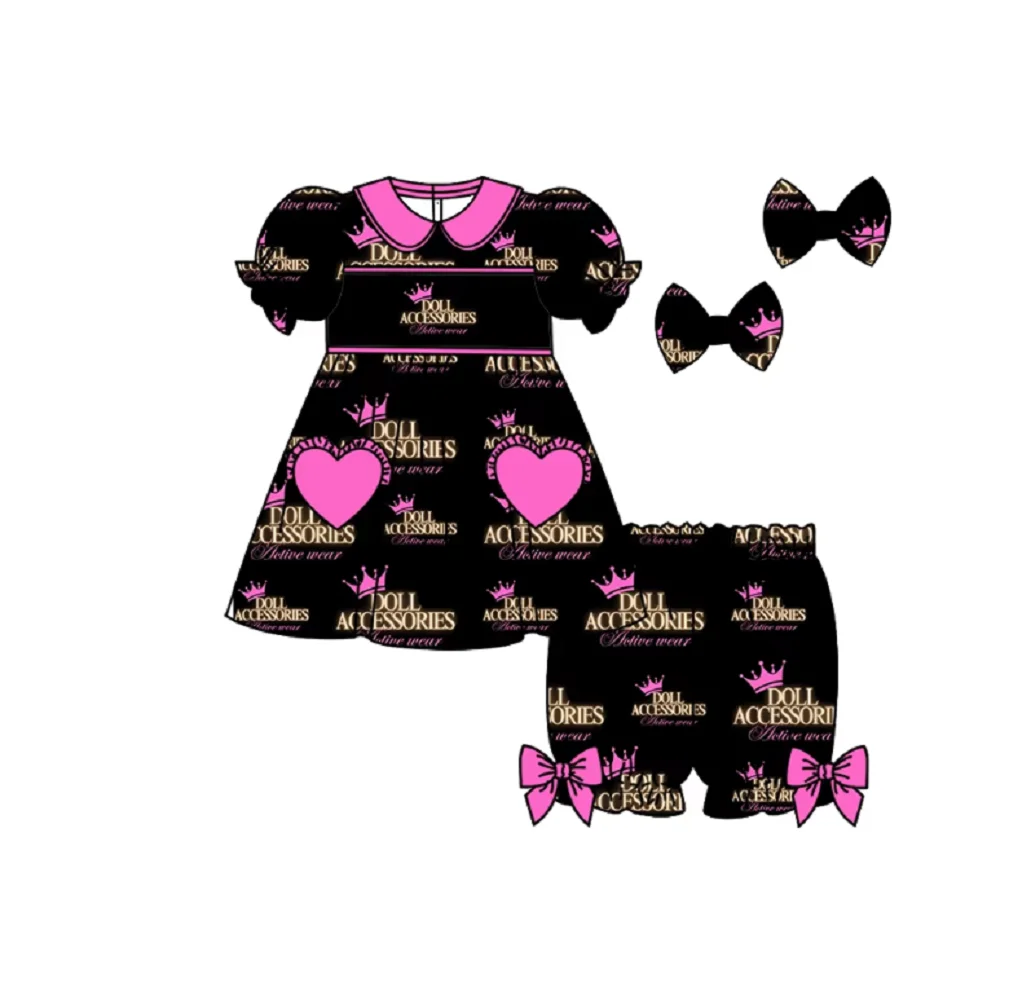 Wholesale Girls Pajama Shorts Two-piece Bowknot Toddler Girls Letter Cherry Print Pajama Set