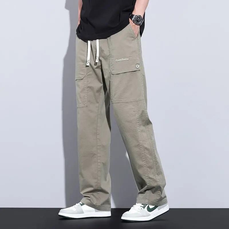 

Japanese Style Washed Wide Leg Jeans Men Vintage Work Pants Loose Straight Leg Casual Trousers Summer